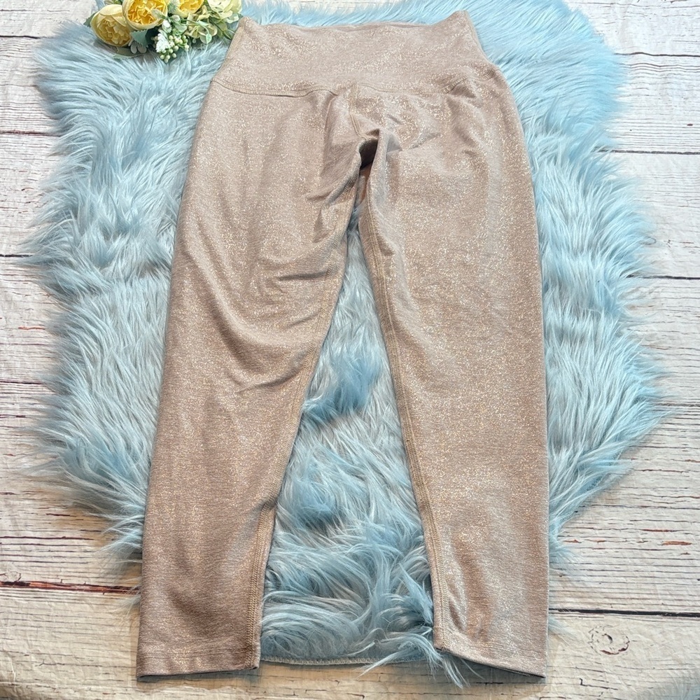 Beyond Yoga Gold Stardust Foil SoftShine High Waisted Midi Leggings sz M